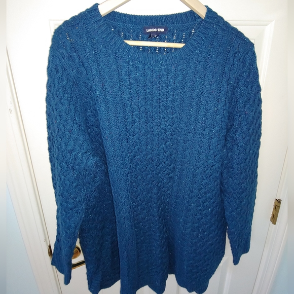 EUC Plus Size Lands’ End Teal Blue Flecked Crew Neck High-Low Sweater – Size 1X - Picture 6 of 8